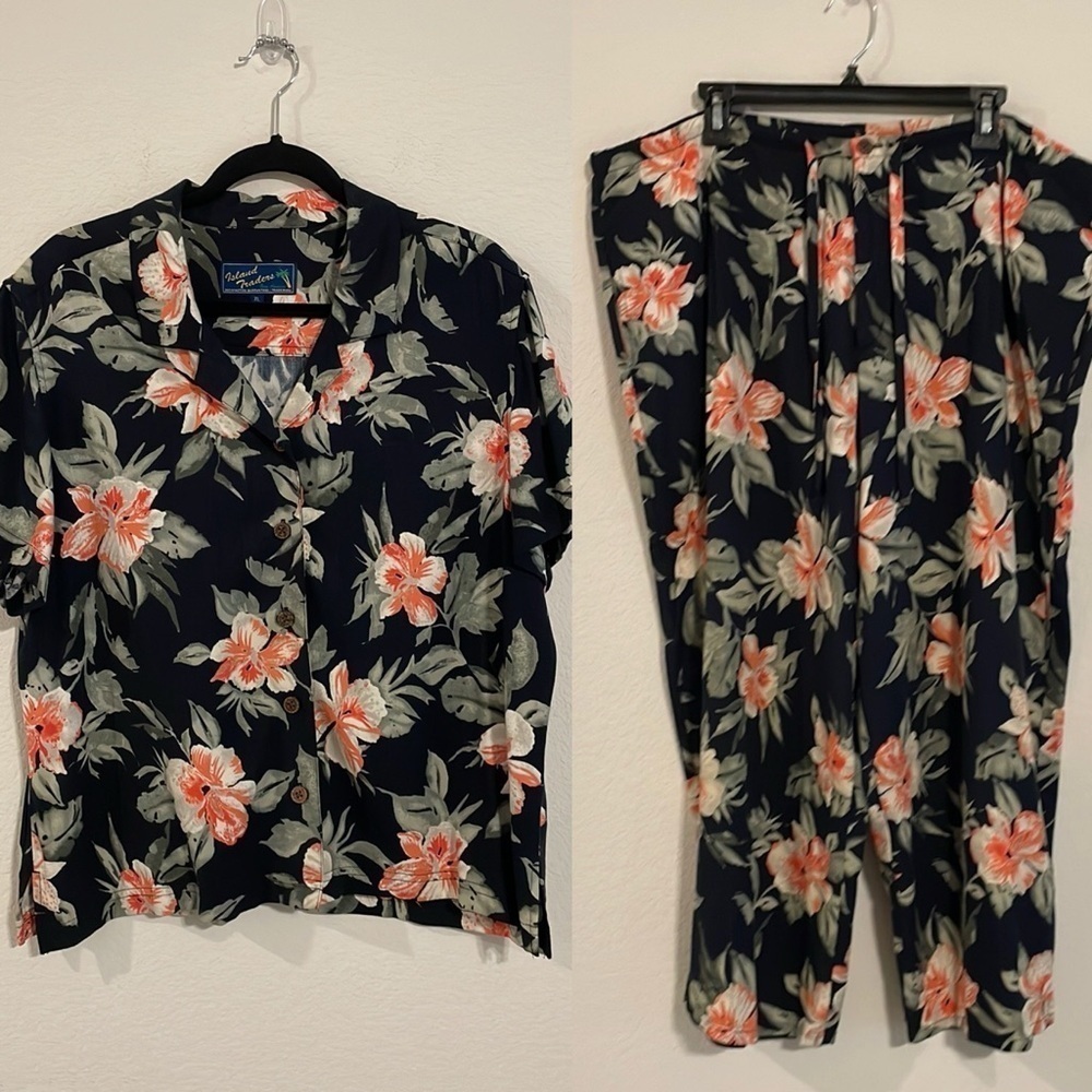 Island Traders Women Vintage Matching Set XL/XXL Black Resortwear Tropical
